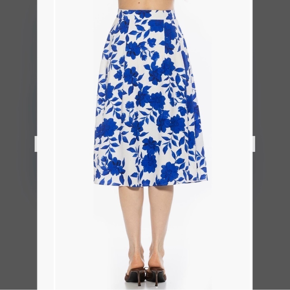 Alexia Admor Maya Linen Blend Midi Skirt in Blue Floral Size 8 - Picture 4 of 4